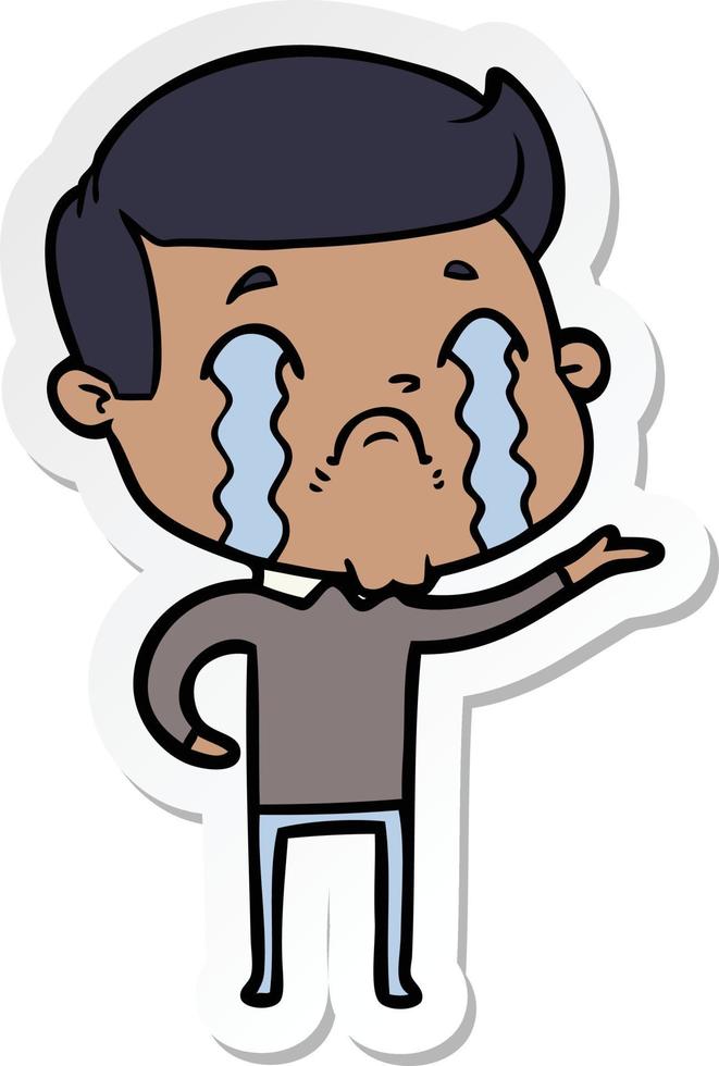 sticker of a cartoon man crying vector