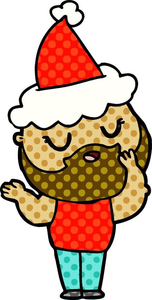 comic book style illustration of a man with beard wearing santa hat vector