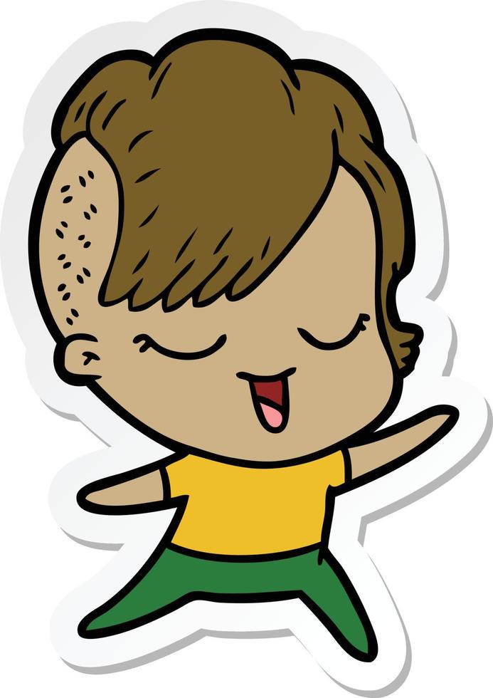 sticker of a happy cartoon girl vector
