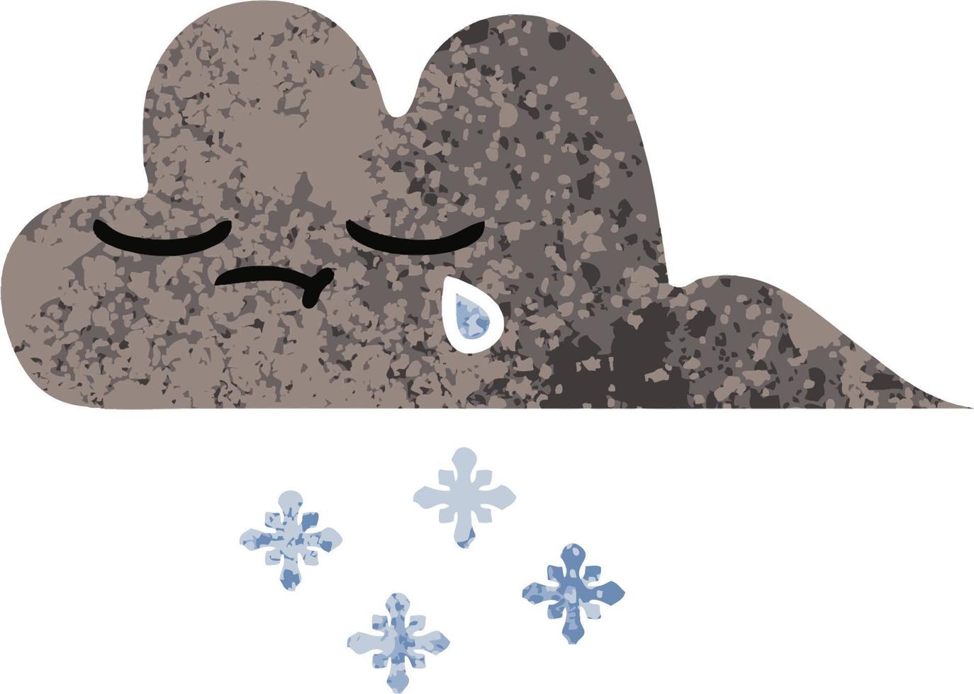 nube de nieve de tormenta de dibujos animados de estilo de ilustración retro vector