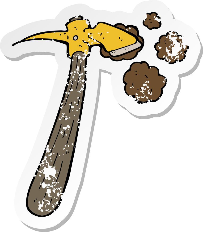 retro distressed sticker of a cartoon pick axe vector