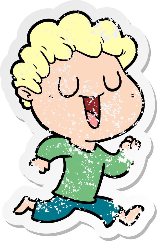 distressed sticker of a laughing cartoon man vector