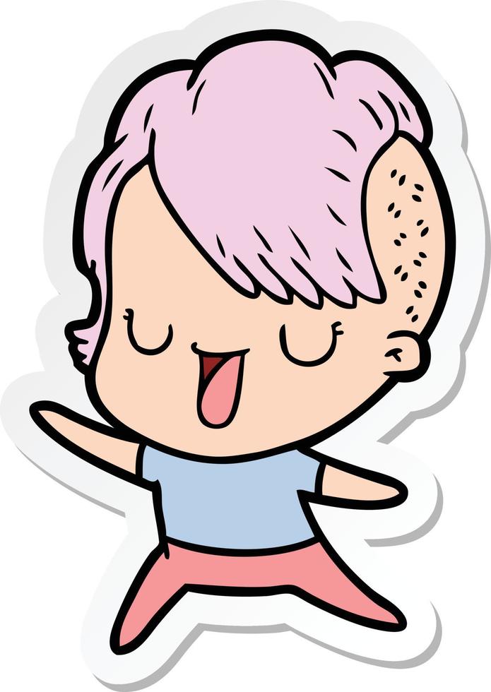 pegatina de una linda chica de dibujos animados con corte de pelo hipster vector