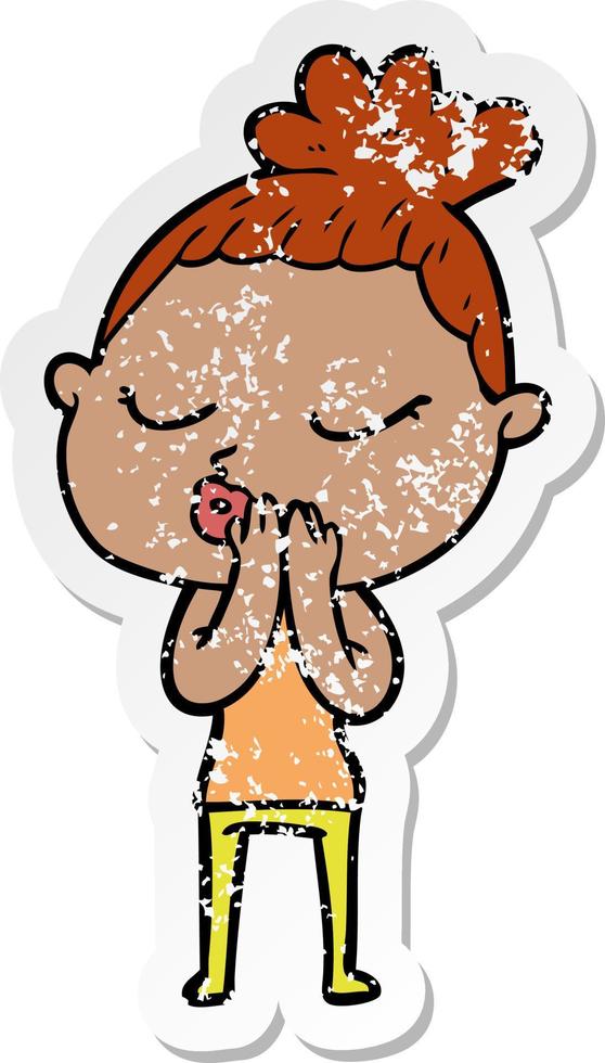 distressed sticker of a cartoon calm woman vector