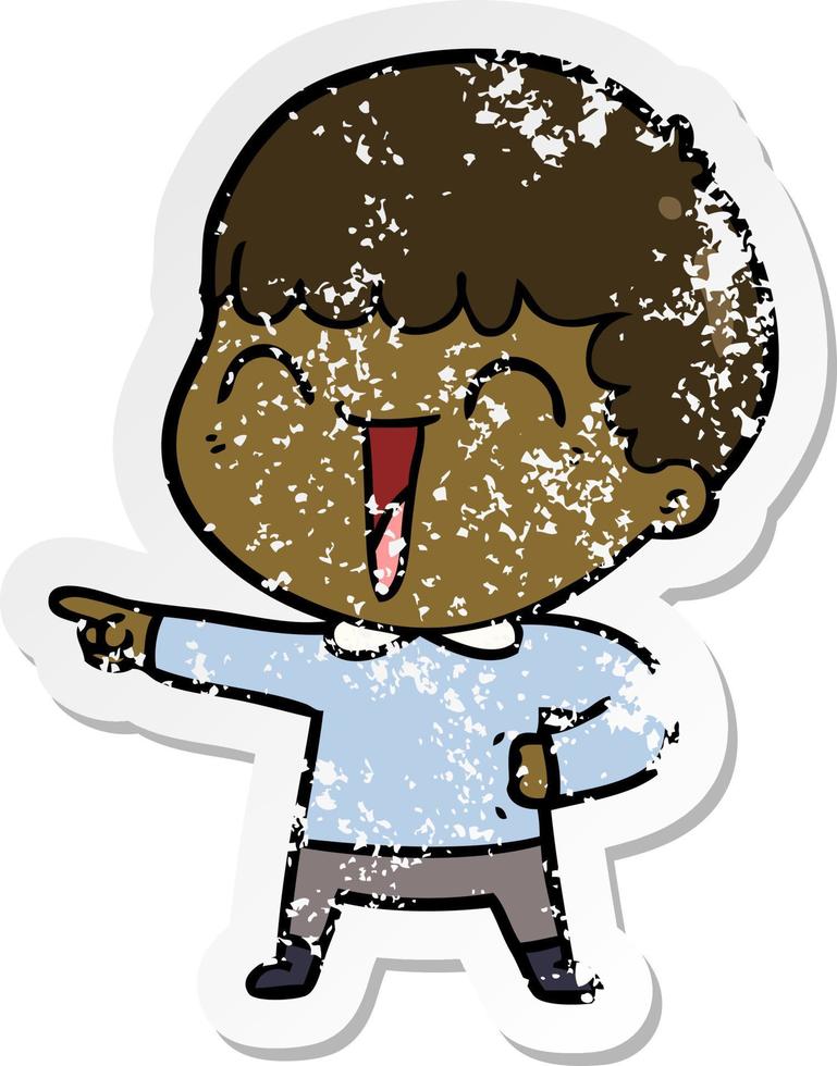 distressed sticker of a cartoon happy man vector