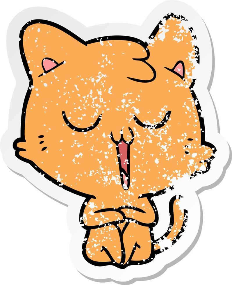 distressed sticker of a cartoon cat singing vector