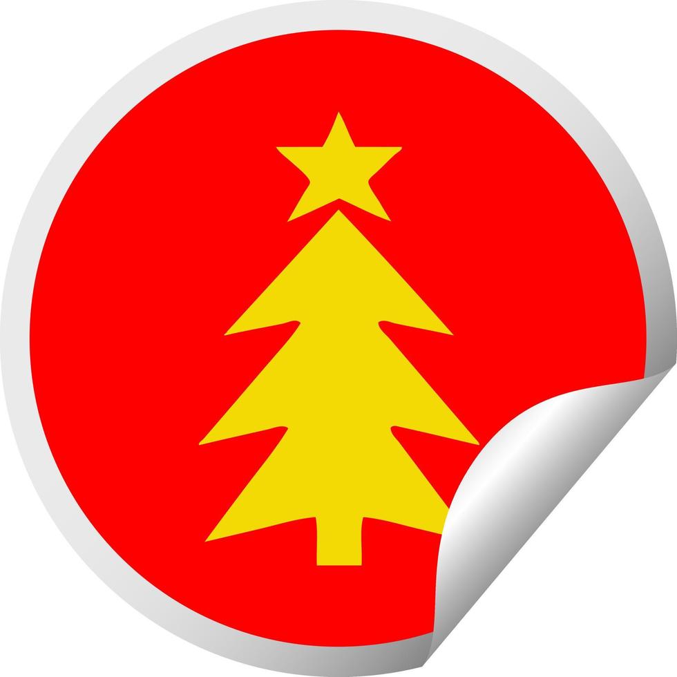 árbol de navidad de dibujos animados de pegatina de pelado circular vector