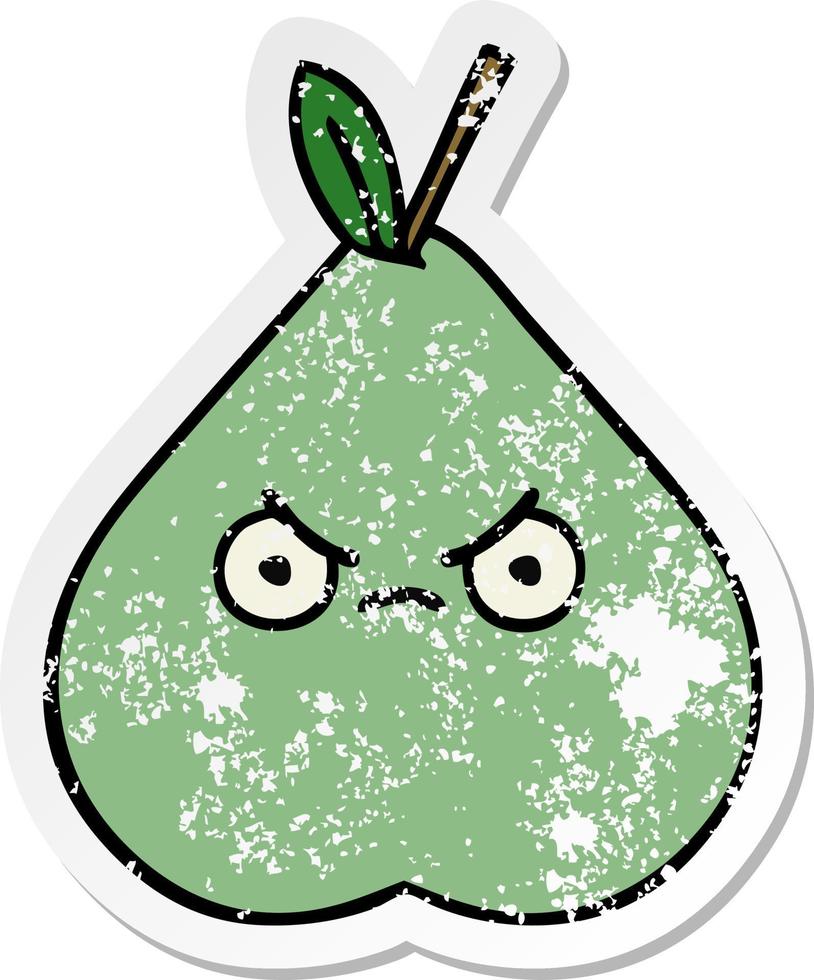 distressed sticker of a cute cartoon green pear vector