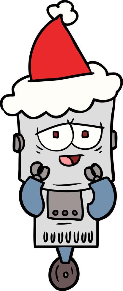 line drawing of a robot wearing santa hat vector