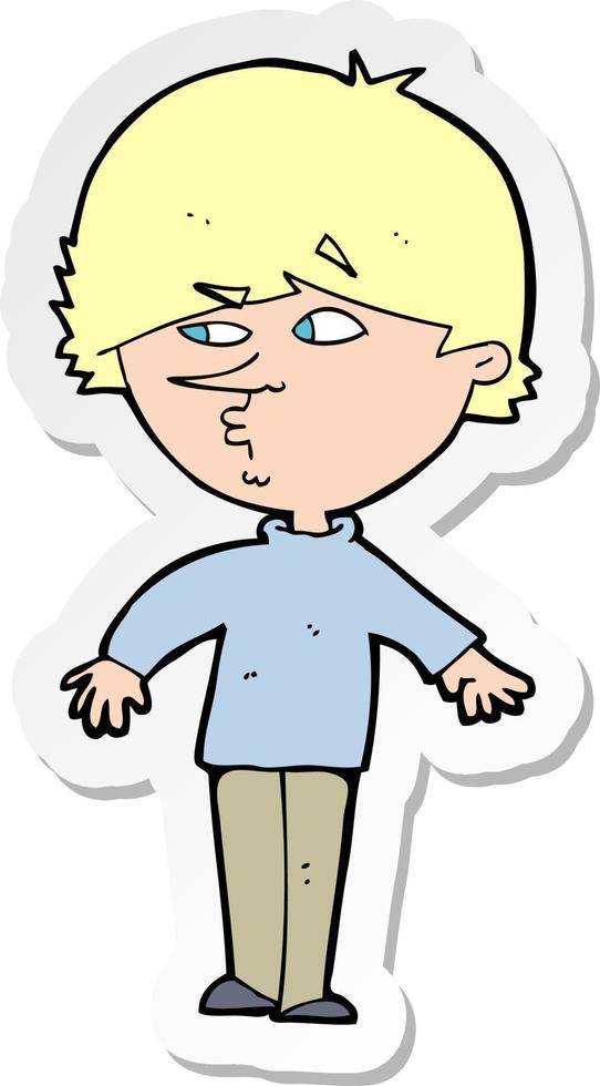 sticker of a cartoon suspicious man looking over shoulder vector