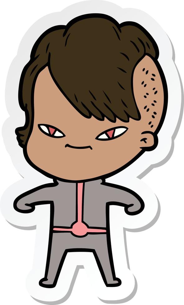 sticker of a cute cartoon girl with hipster haircut vector