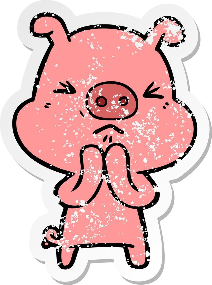 distressed sticker of a cartoon grumpy pig vector