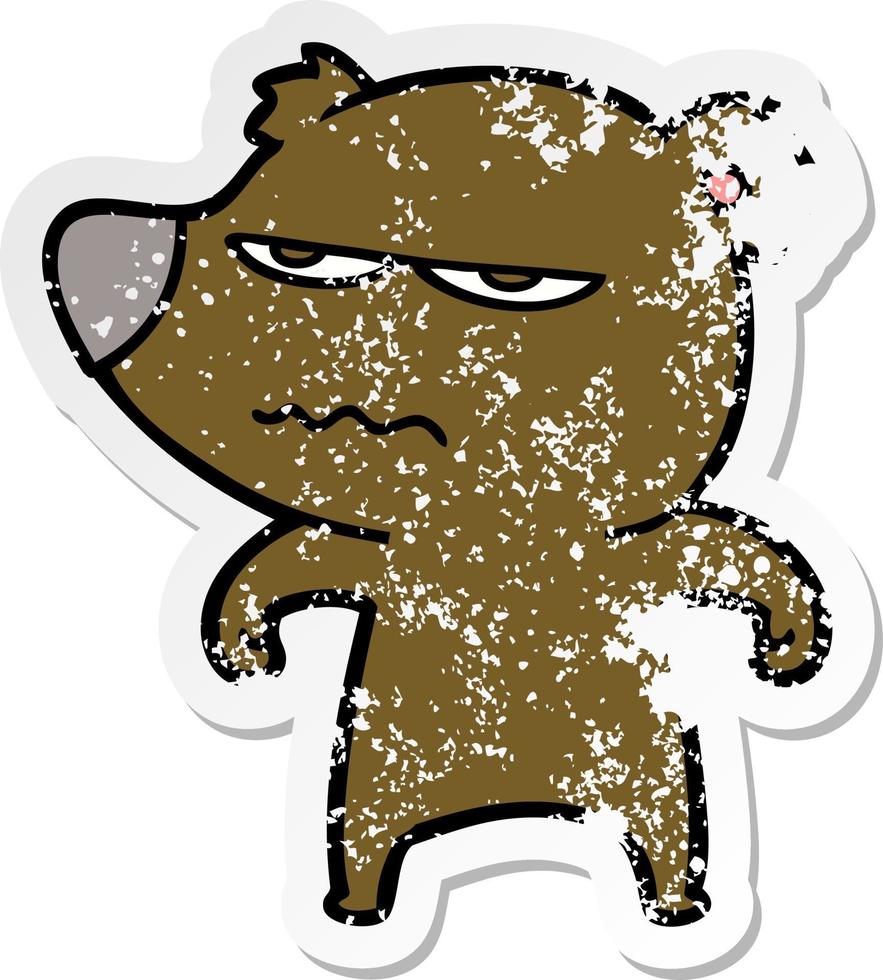 distressed sticker of a annoyed bear cartoon vector