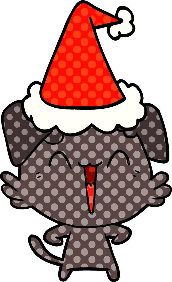 happy little dog comic book style illustration of a wearing santa hat vector