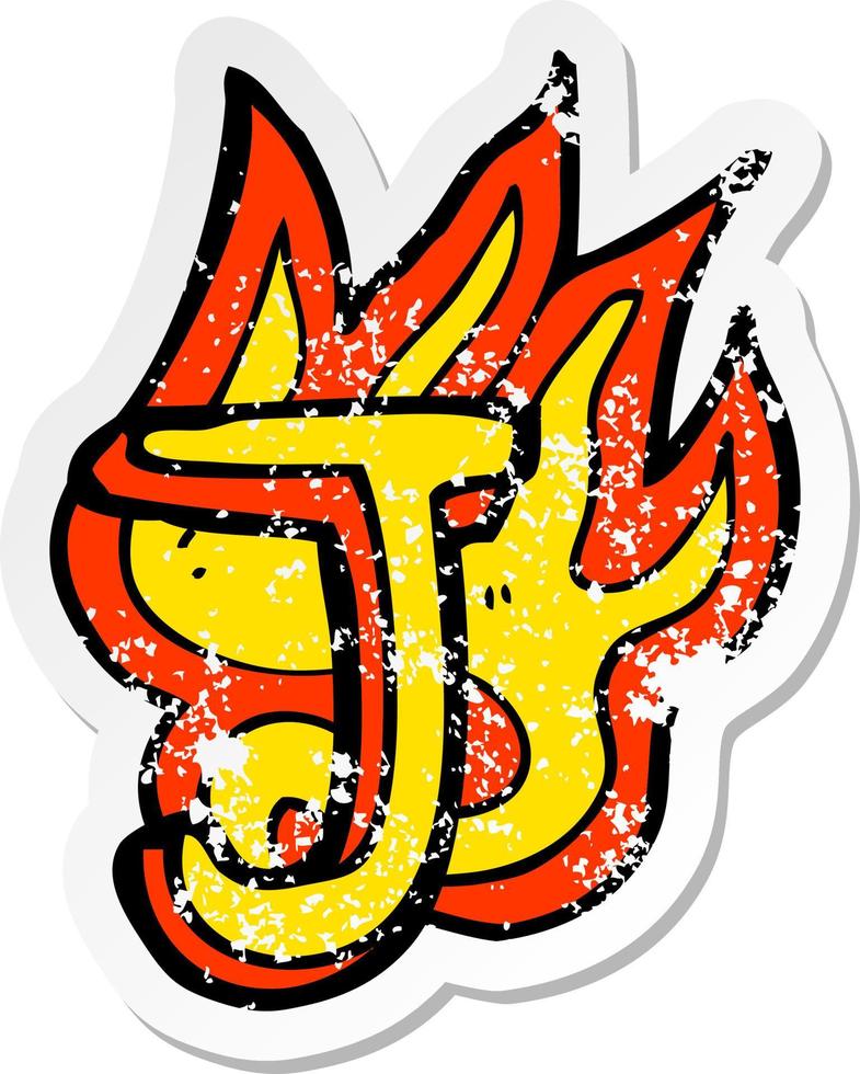 retro distressed sticker of a cartoon flaming letter vector