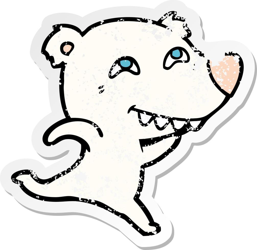 distressed sticker of a cartoon polar bear showing teeth vector