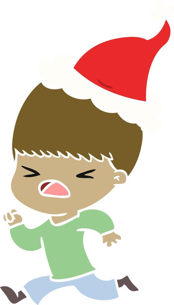 flat color illustration of a stressed man wearing santa hat vector