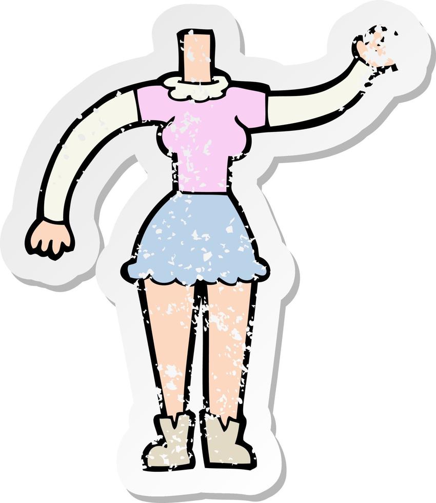 pegatina retro angustiada de un cuerpo femenino de dibujos animados vector