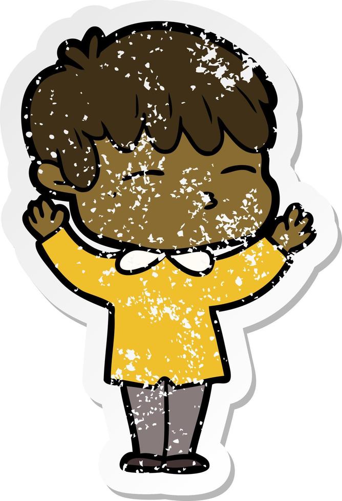 distressed sticker of a cartoon curious boy vector