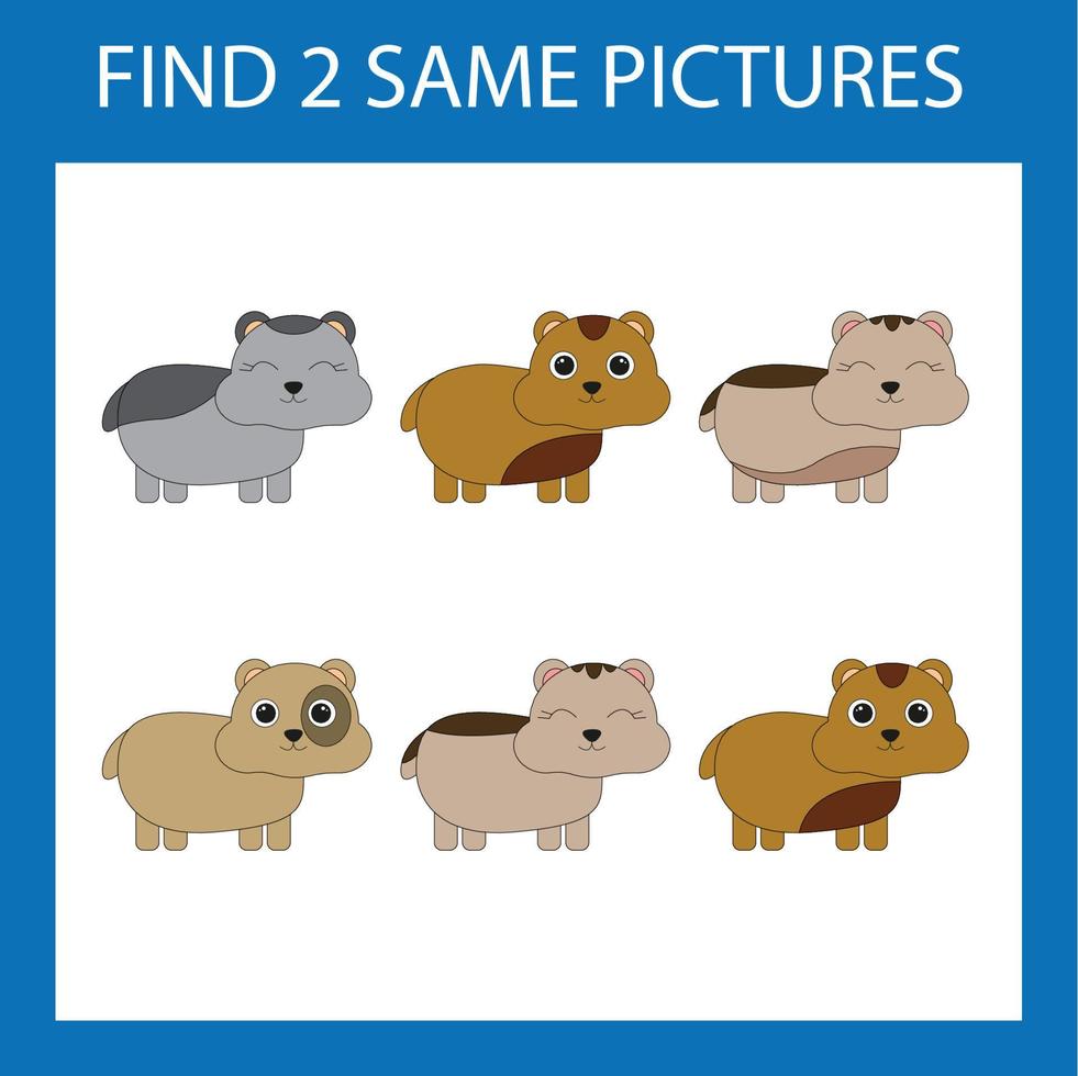 Find a pair game with funny  hamsters. vector