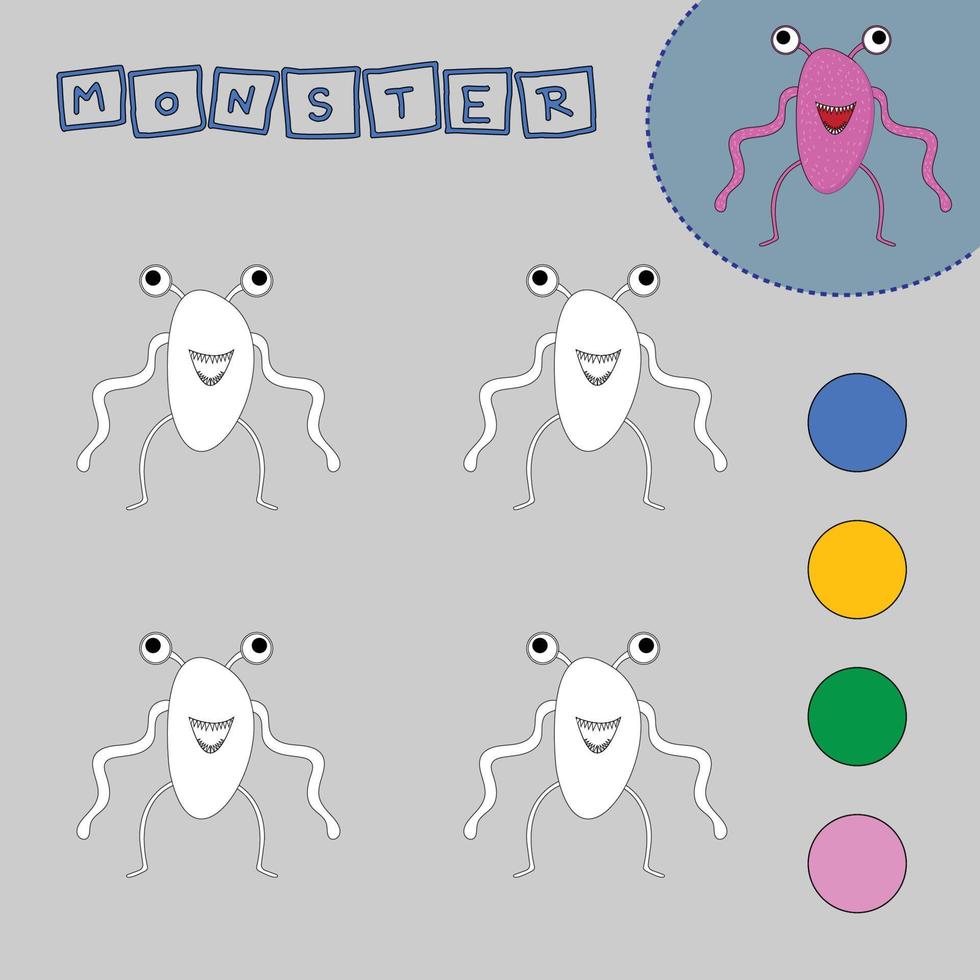 libro para colorear de monstruos coloridos. juegos creativos educativos para niños en edad preescolar vector