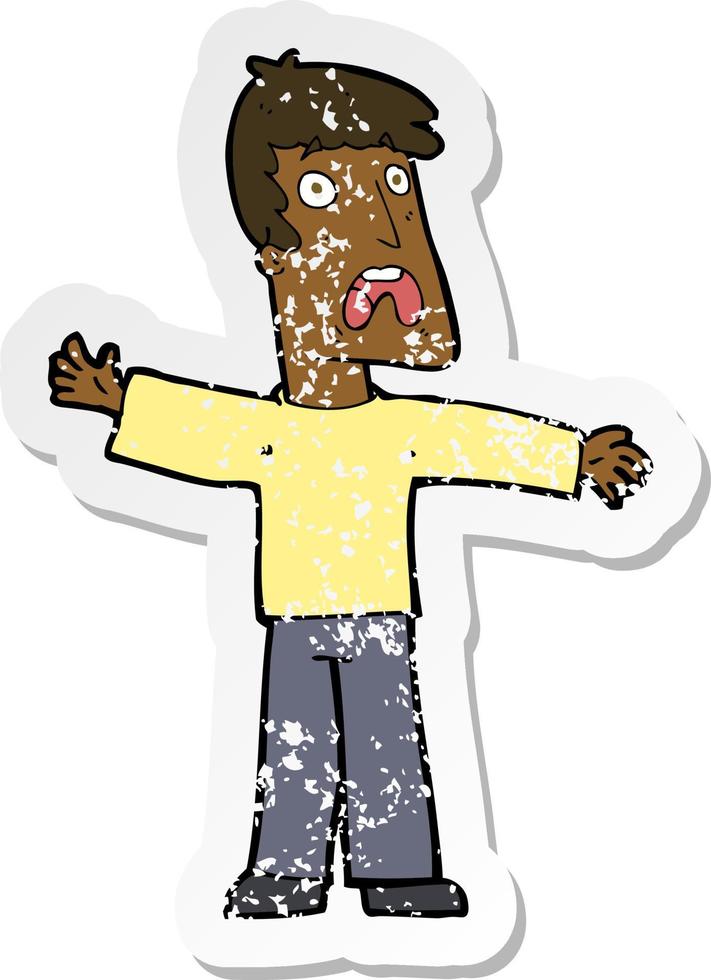 retro distressed sticker of a cartoon frightened man vector