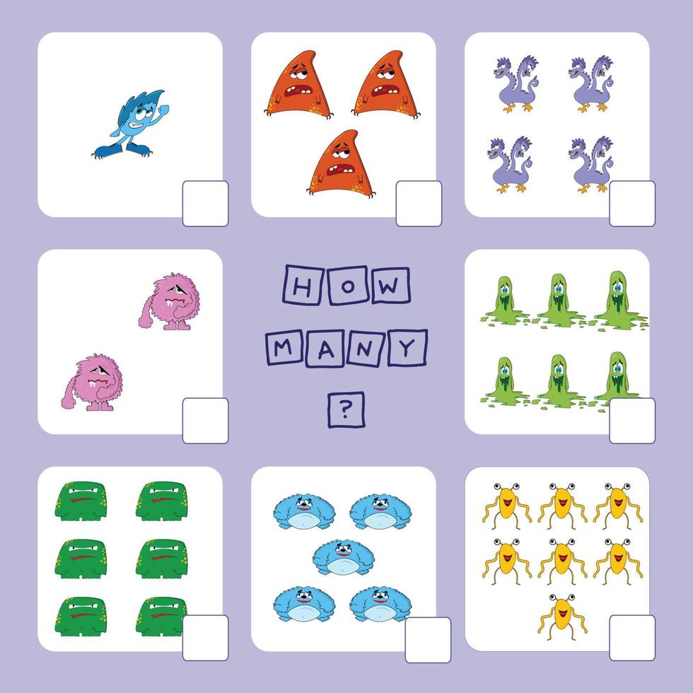 How many counting game with funny monsters . Preschool worksheet, kids activity sheet, printable worksheet 8793253 Vector Art at Vecteezy How many counting game with funny monsters . Preschool worksheet, kids activity sheet, printable worksheet 8793253 Vector Art at Vecteezy