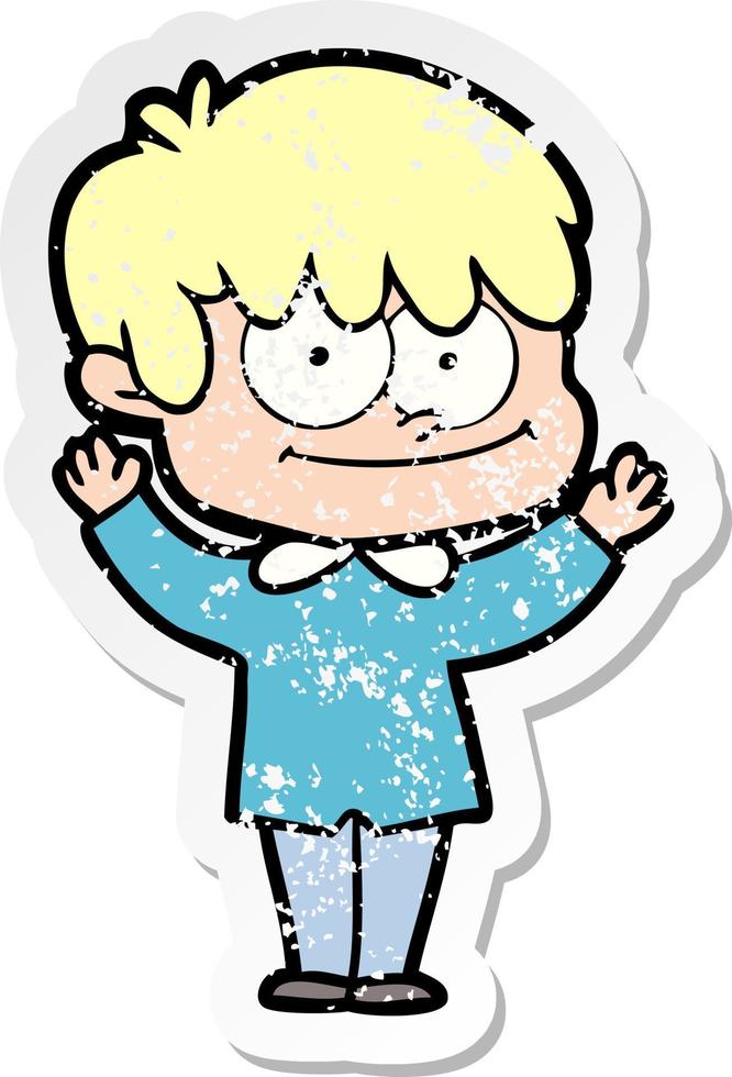 distressed sticker of a happy cartoon man vector