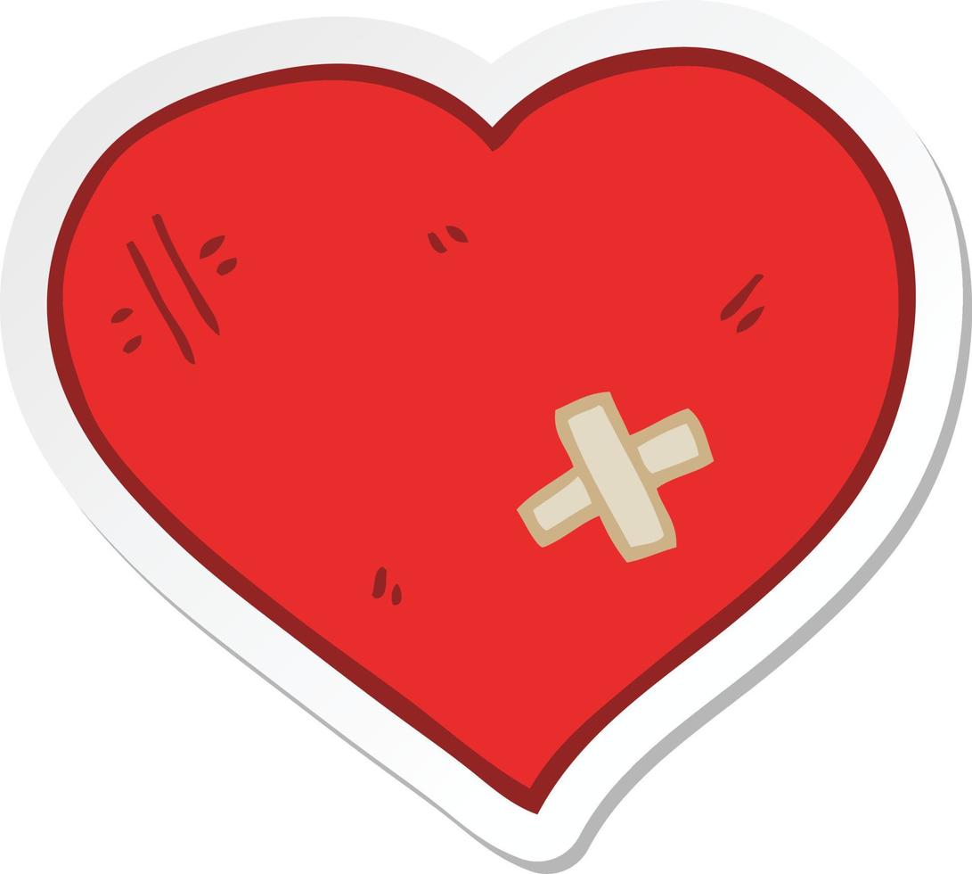 sticker of a cartoon love heart with sticking plaster vector