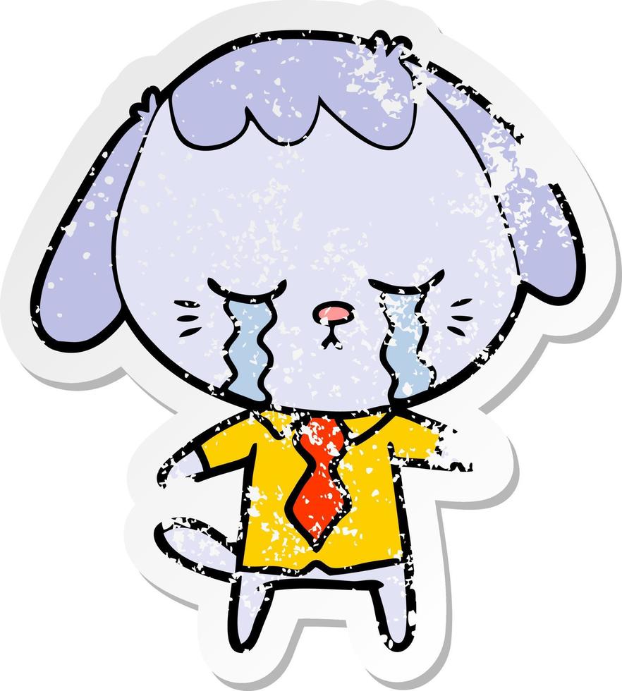 distressed sticker of a cartoon dog crying vector