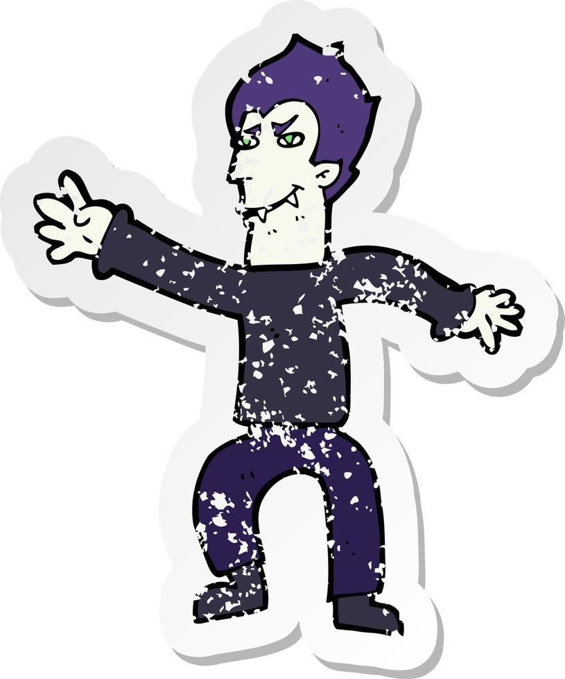 retro distressed sticker of a cartoon vampire man vector