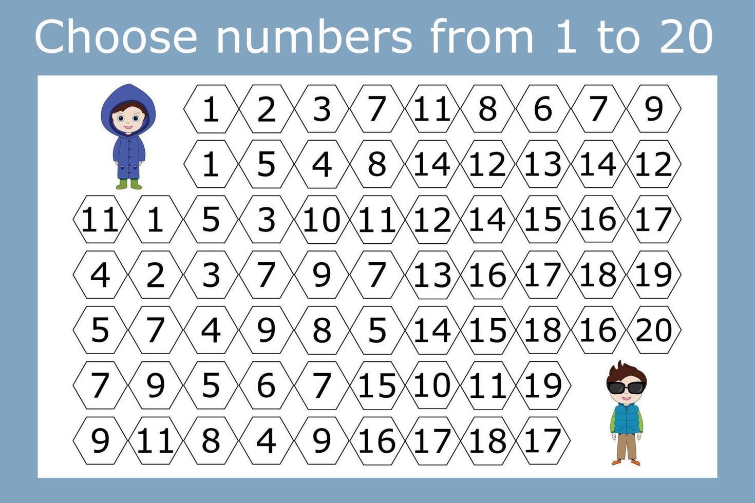 Connect the numbers from 1 to 20 in the correct order and go through the maze vector