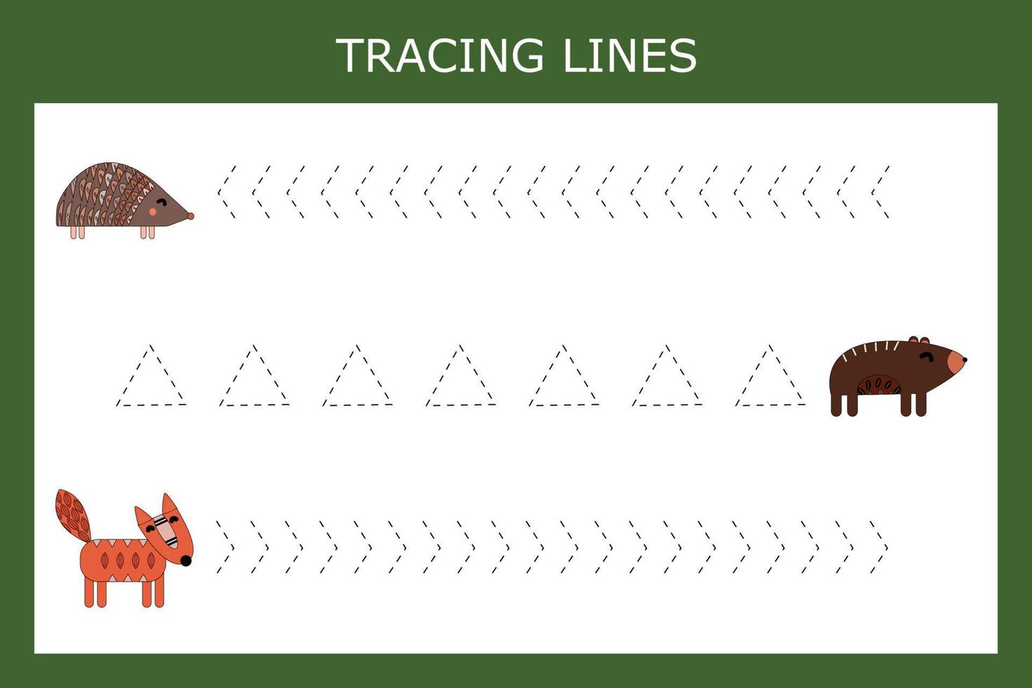 Tracing lines game with funny animals. Worksheet for preschool kids, kids activity sheet, printable worksheet vector