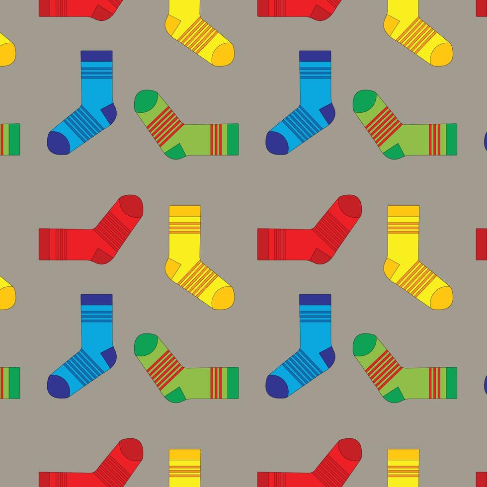 Pattern with socks of different textures and colors. Background of winter fashion items of clothing vector