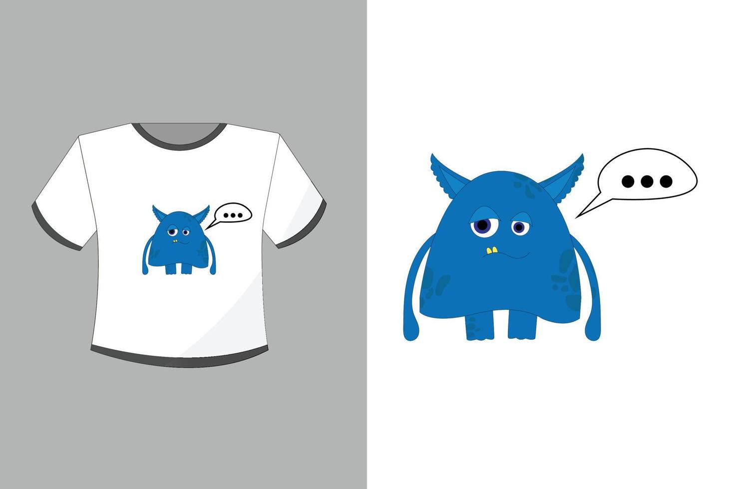 Bright white T shirt with a blue monster print on a plain background vector