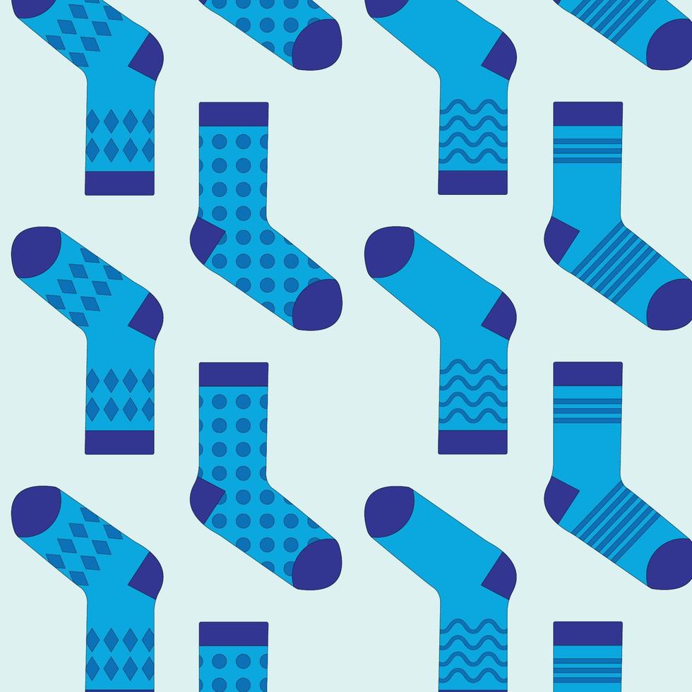 Pattern of vector colorful socks on a blue background