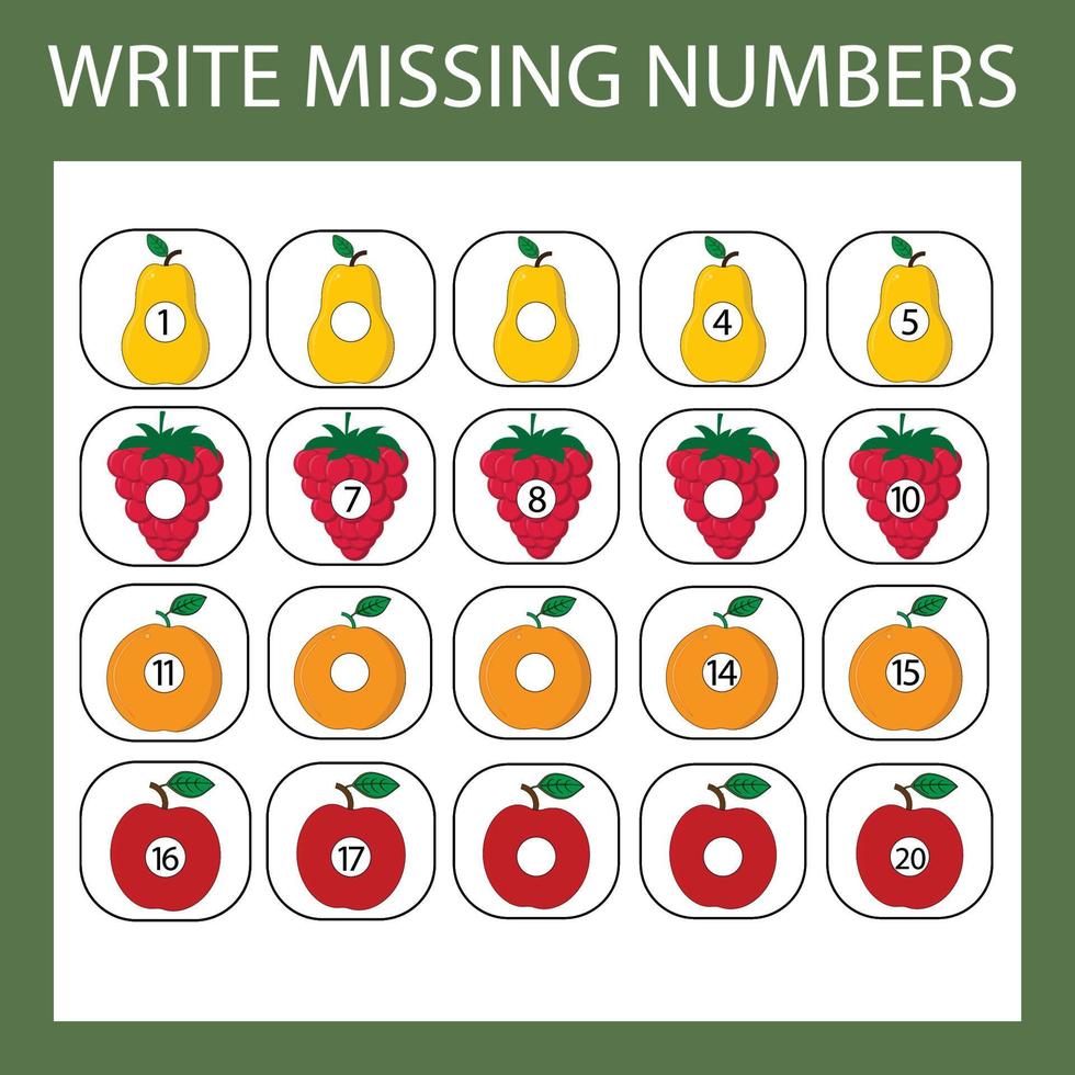 The task is to write in the lost numbers from 1 to 20. Educational exercises for preschool children vector