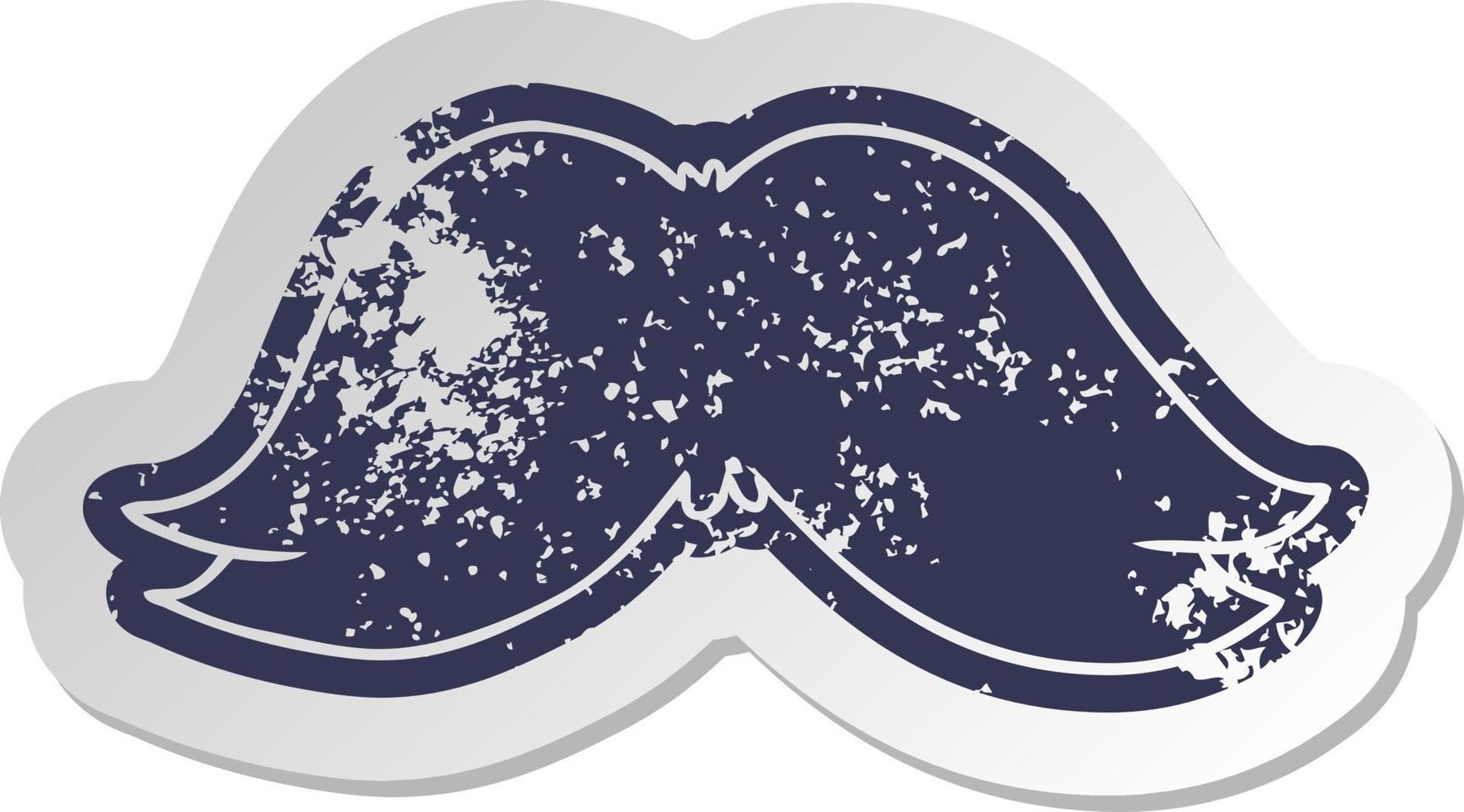 distressed old sticker of a mans moustache vector