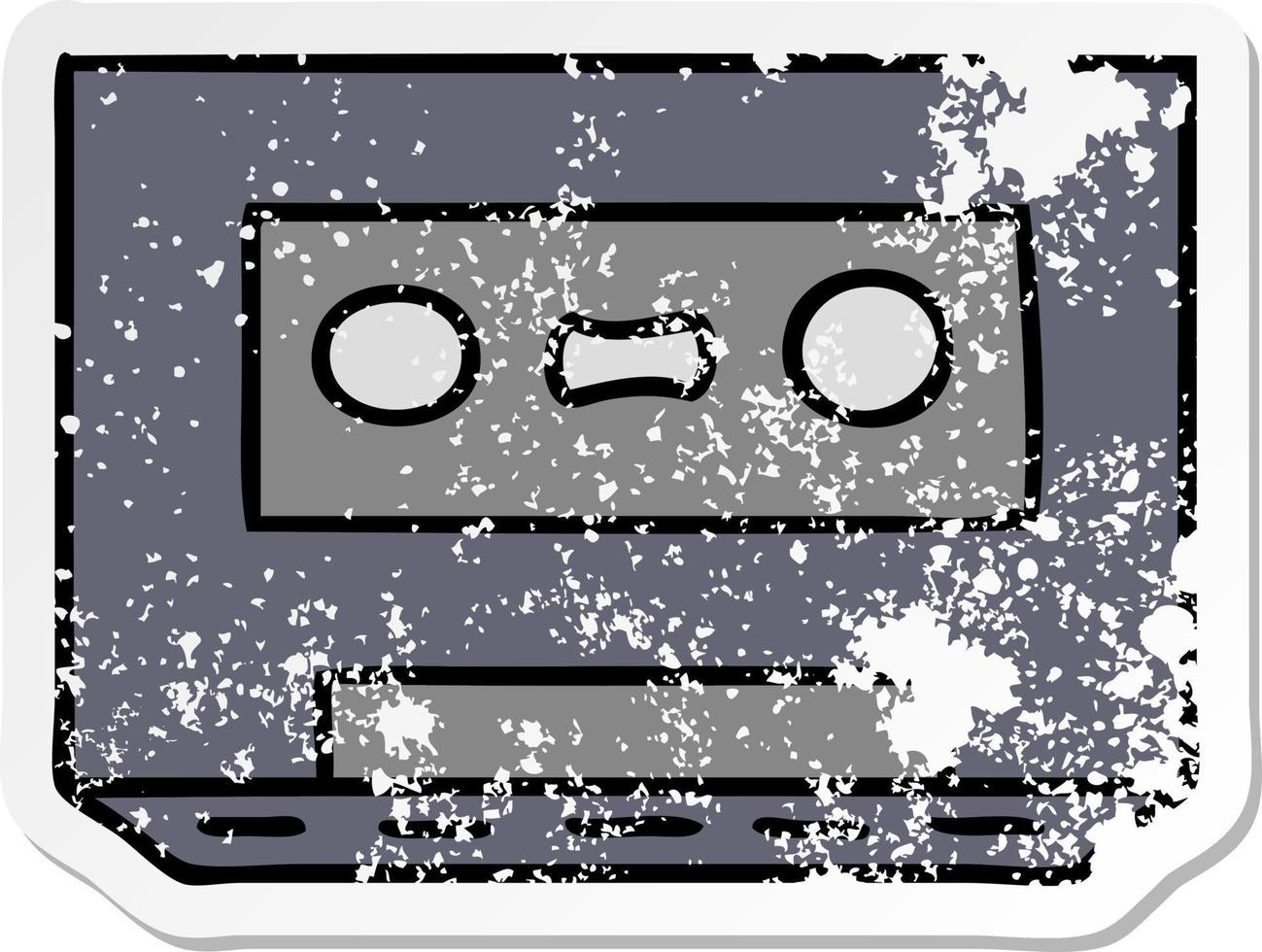 distressed sticker cartoon doodle of a distressed sticker cassette tape vector