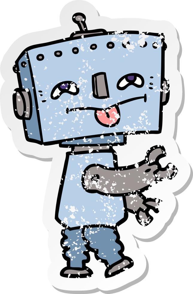 distressed sticker of a cartoon robot vector