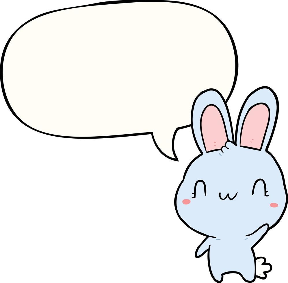 cute cartoon rabbit waving and speech bubble vector