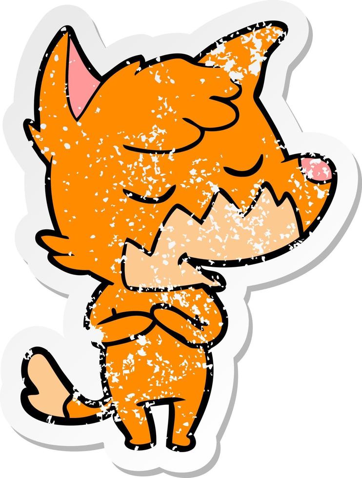 distressed sticker of a friendly cartoon fox vector