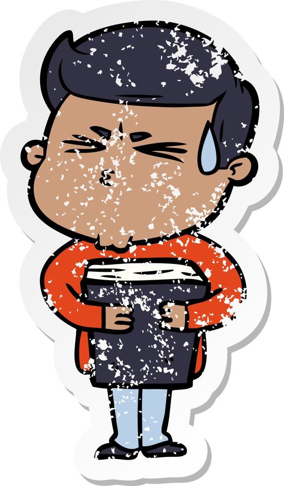 distressed sticker of a cartoon man sweating vector