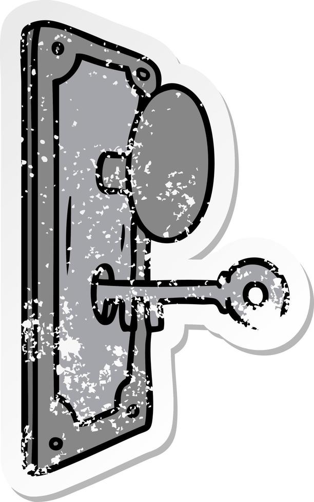 distressed sticker cartoon doodle of a door handle vector