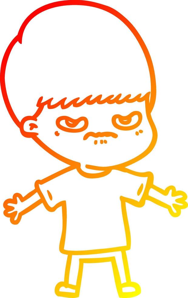 warm gradient line drawing annoyed cartoon boy vector