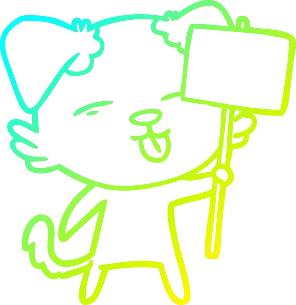cold gradient line drawing cartoon dog holding sign post vector