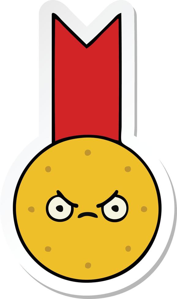 sticker of a cute cartoon gold medal vector