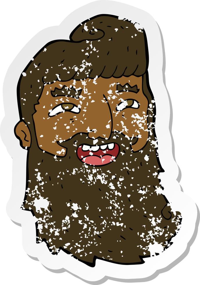 retro distressed sticker of a cartoon laughing bearded man vector