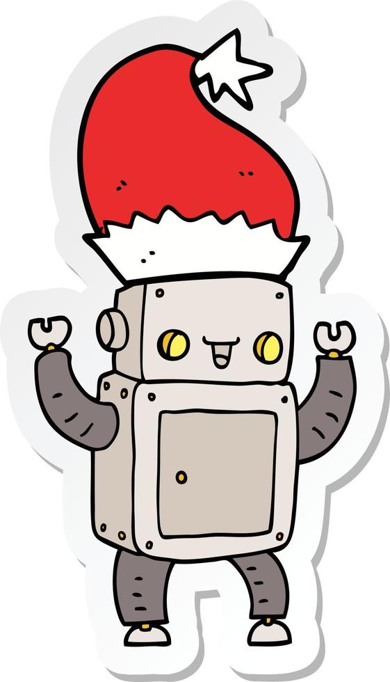 sticker of a cartoon christmas robot vector