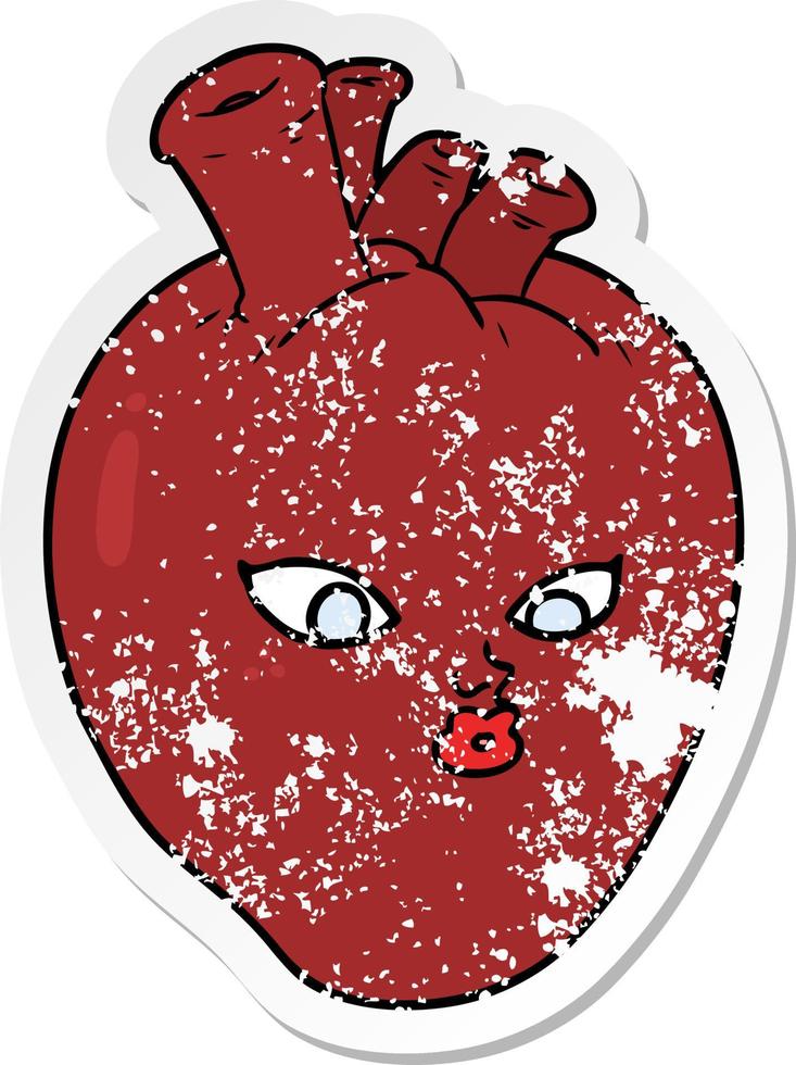 distressed sticker of a cartoon heart vector